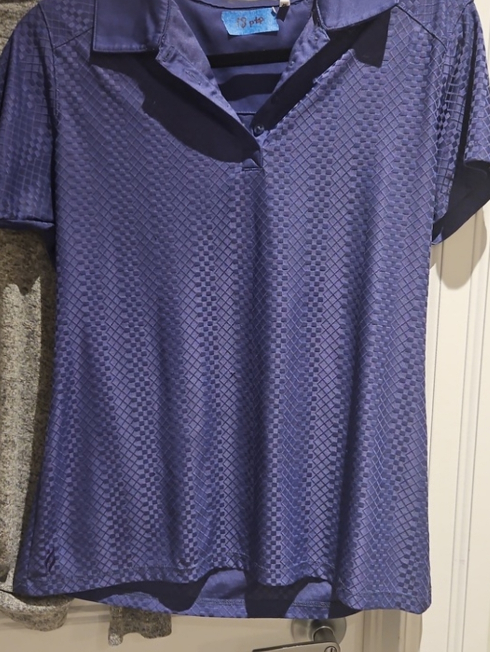 Jennifer Lopez Short Sleeve V-Neck Top in Indigo Blue